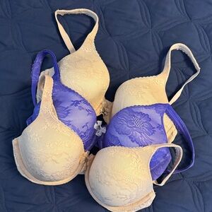 Victoria's Secret Cream and Purple Lace Bra Set